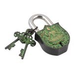 Brass lock and key set, 'Lakshmi's Treasure' (3 pieces) - Hand Crafted Brass Lock and Key Set (3 Pieces)