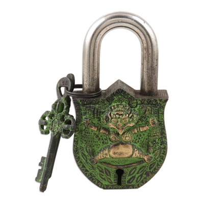 Schloss- und Schlüsselset aus Messing, (3-teilig) - Handwerklich gefertigtes Schloss- und Schlüsselset aus Messing (3-teilig)
