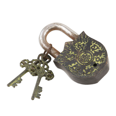 Brass lock and key set, 'Supreme Shiva' (3 pieces) - Handmade Brass Lock and Key Set from India (3 Pieces)