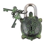 Brass lock and key set, 'Turtle's Treasure' (3 pieces) - Brass Lock and Key Set with Turtle Motif (3 Pieces)