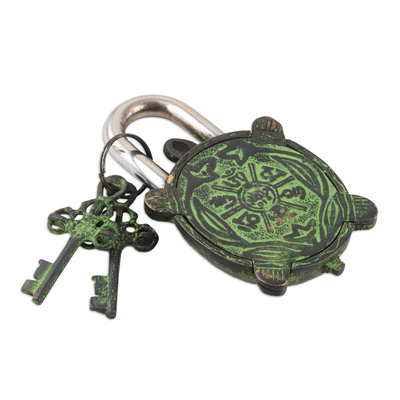 Juego de cerradura y llave de latón, (3 piezas) - Juego de cerradura y llave de latón con motivo de tortuga (3 piezas)