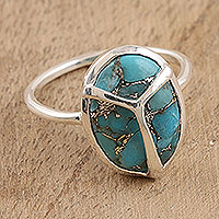 Sterling silver cocktail ring, 'Modern Scarab' - Composite Turquoise Cocktail Ring