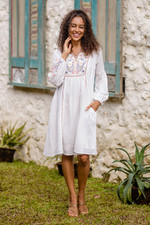 Embroidered cotton midi dress, 'Spring Sonata' - Artisan Embroidered Cotton Dress