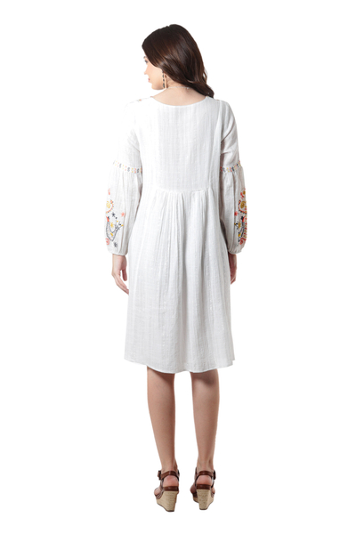 Vestido midi de algodón bordado - Vestido de algodón bordado artesanal