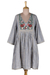 Vestido babydoll de algodón bordado, 'Kajili' - Vestido babydoll de algodón bordado con motivo floral