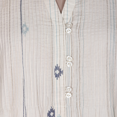 Cotton blouse, 'Shooting Stars' - Striped and Starry Printed Cotton Blouse with Glass Beads