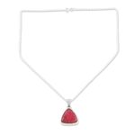 Ruby pendant necklace, 'Illuminated in Love' - Artisan Crafted Ruby and Sterling Silver Pendant Necklace
