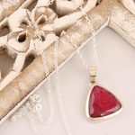 Ruby pendant necklace, 'Illuminated in Love' - Artisan Crafted Ruby and Sterling Silver Pendant Necklace