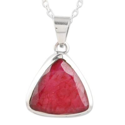 Ruby pendant necklace, 'Illuminated in Love' - Artisan Crafted Ruby and Sterling Silver Pendant Necklace