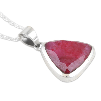Ruby pendant necklace, 'Illuminated in Love' - Artisan Crafted Ruby and Sterling Silver Pendant Necklace