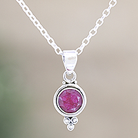 Ruby pendant necklace, 'Air Bubble in Pink' - Hand Crafted Ruby and Sterling Silver Pendant Necklace