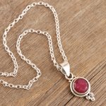 Ruby pendant necklace, 'Air Bubble in Pink' - Hand Crafted Ruby and Sterling Silver Pendant Necklace