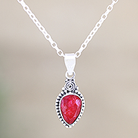 Ruby pendant necklace, 'Pink Rain' - Hand Made Ruby and Sterling Silver Pendant Necklace