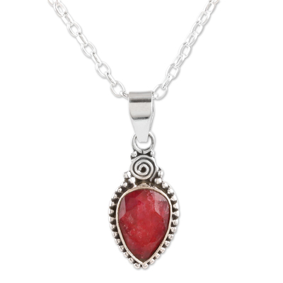 Hand Made Ruby and Sterling Silver Pendant Necklace