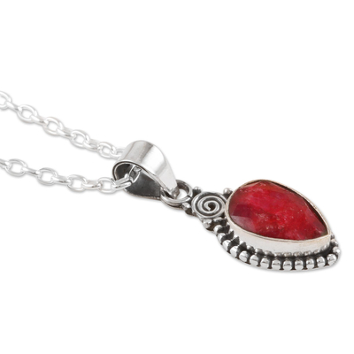 Ruby pendant necklace, 'Pink Rain' - Hand Made Ruby and Sterling Silver Pendant Necklace