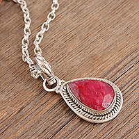 Ruby pendant necklace, 'Halo Effect in Pink' - Handmade Ruby and Sterling Silver Pendant Necklace