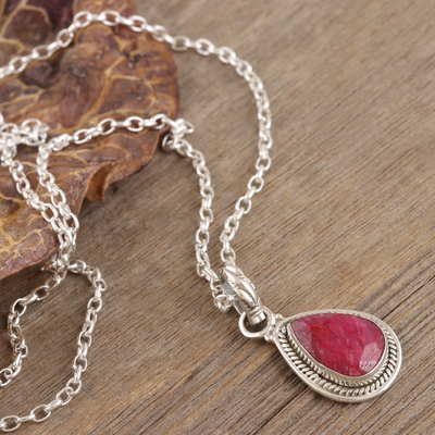 Ruby pendant necklace, Halo Effect in Pink