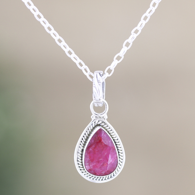 Ruby pendant necklace, 'Captivating' - Handmade Ruby and Sterling Silver Pendant Necklace