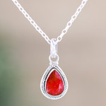Ruby pendant necklace, 'Captivating' - Handmade Ruby and Sterling Silver Pendant Necklace