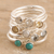 Gemstone stacking rings, ' Heart's Content' (set of 9) - Blue Topaz and Cultured Pearl Stacking Rings (Set of 9) (image 2) thumbail