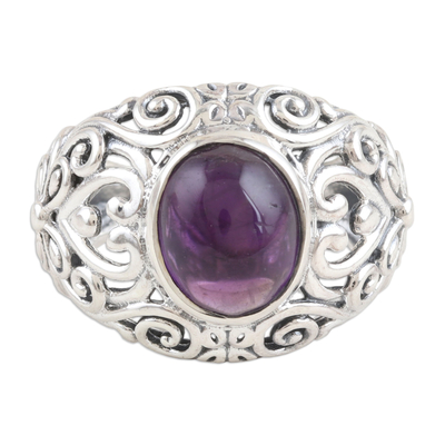 Amethyst domed ring, 'Psychic Force' - Hand Made Amethyst and Sterling Silver Domed Ring