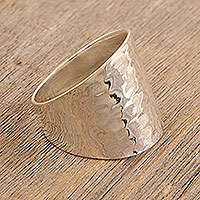 Sterling silver band ring, 'Far Future' - Artisan Crafted Sterling Silver Band Ring from India