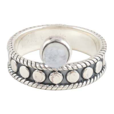 Rainbow moonstone single stone ring, 'Misty Crown' - Sterling Silver and Rainbow Moonstone Single Stone Ring