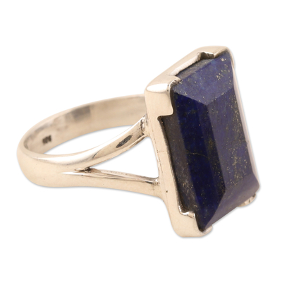 Lapis lazuli single stone ring, 'Deep Breathing' - Indian Lapis Lazuli and Sterling Silver Single Stone Ring