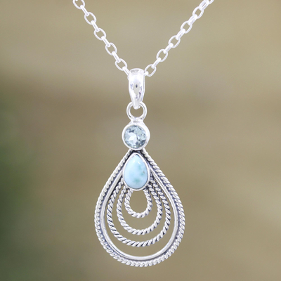 Larimar and blue topaz pendant necklace, Radiate in Blue