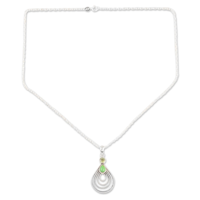 Peridot pendant necklace, 'Radiate in Green' - Hand Crafted Peridot and Sterling Silver Pendant Necklace