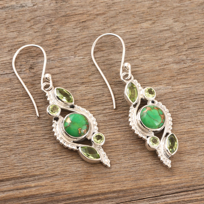 Peridot dangle earrings, 'Green Tea' - Handmade Peridot and Sterling Silver Dangle Earrings