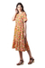 Hand-embroidered cotton fit & flare dress, 'Indian Tea' - Cotton Fit & Flare Dress with Kantha Stitching (image 2c) thumbail