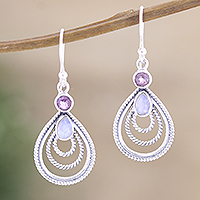 Amethyst and rainbow moonstone dangle earrings, 'Radiate in Purple' - Amethyst and Rainbow Moonstone Dangle Earrings from India