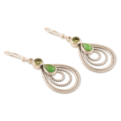 Peridot dangle earrings, 'Radiate in Green' - Handmade Indian Peridot and Sterling Silver Dangle Earrings
