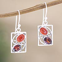 Garnet and carnelian dangle earrings, 'Sweet Companions' - Hand Crafted Garnet and Carnelian Dangle Earrings