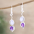 Amethyst and rainbow moonstone dangle earrings, 'Hall of Fame in Purple' - Handcrafted Indian Amethyst Dangle Earrings