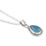 Chalcedony pendant necklace, 'Halo Effect in Blue' - Indian Chalcedony and Sterling Silver Pendant Necklace