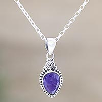 Sapphire pendant necklace, 'Farthest Realm' - Handmade Blue Sapphire and Sterling Silver Pendant Necklace