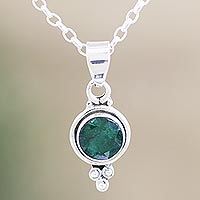Indian Emerald and Sterling Silver Pendant Necklace,'Air Bubble in Green'