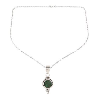 Indian Emerald and Sterling Silver Pendant Necklace