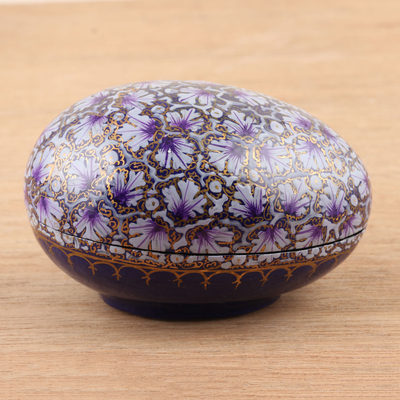 Papier mache egg box, 'Purple Chinar Foliage' (4.5 inch) - India Handmade Purple Leaf Papier Mache Box (4.5 inch)