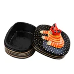 Papier mache and wood decorative box, 'Feline Friend' - Hand-Painted Cat Papier Mache and Wood Decorative Box