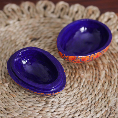 Eierkarton aus Pappmaché, (3 Zoll) - Indien Handgefertigte Orangenblatt-Pappmaché-Box (3 Zoll)