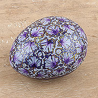 Papier mache egg box, 'Purple Chinar Foliage' (3 inch) - India Handmade Purple Leaf Papier Mache Box (3 inch)