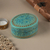 Papier mache and wood decorative box, 'Blue Blossoms' - Blue Floral Papier Mache and Wood Oval Decorative Box