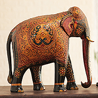 Wood sculpture, 'Royal Elephant of Jaipur' - Hand-Painted Wood Sculpture