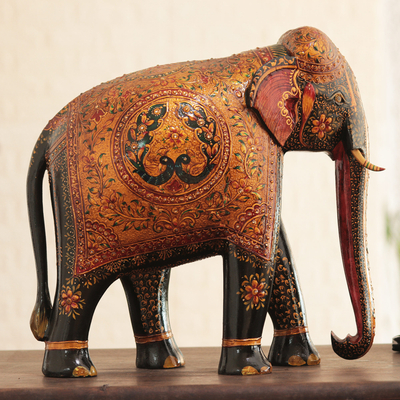 Wood sculpture, 'Royal Elephant of Jaipur' - Hand-Painted Wood Sculpture