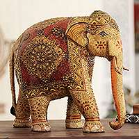 Wood sculpture, 'Royal Elephant of Delhi' - Wood Sculpture Hand-Painted in India
