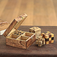 Rompecabezas de madera, 'Afila tu ingenio' (Juego de 4) - Juego de 4 rompecabezas de madera hechos a mano por artesanos indios