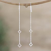 Sterling silver threader earrings, 'Trend Setter' - Artisan Crafted Sterling Silver Threader Earrings